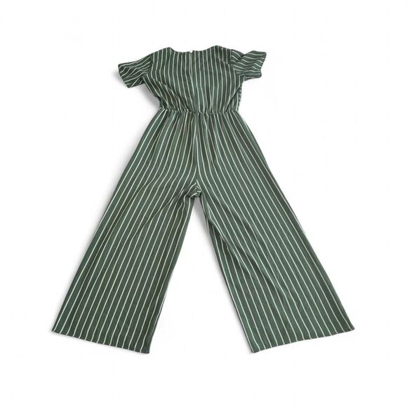 Potter's Pot Green & White Striped Jumpsuit | Wm Small | V-Neck Short Sleeve - Picture 5 of 6